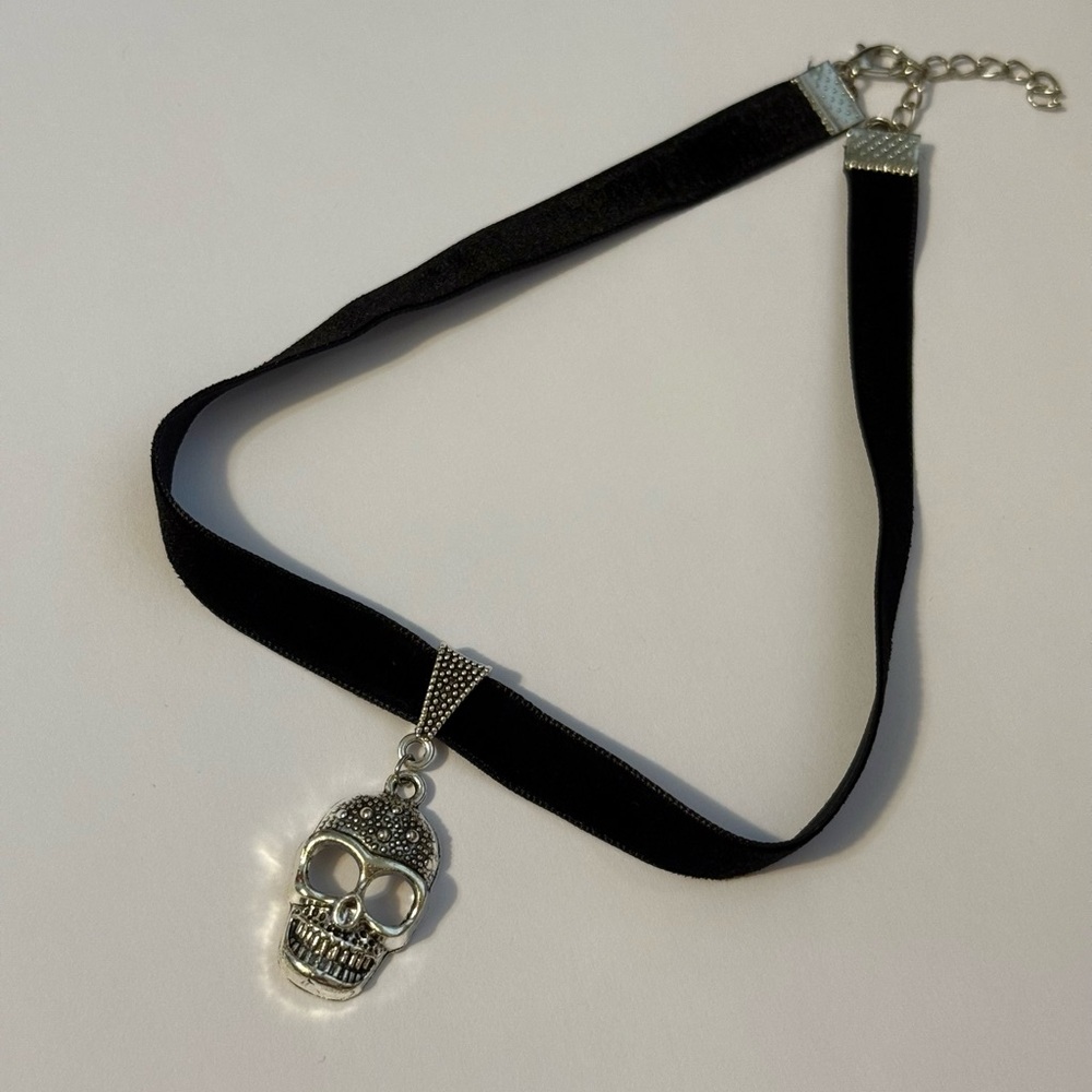 Skull Charm on an Adjustable Black Velvet Choker Necklace